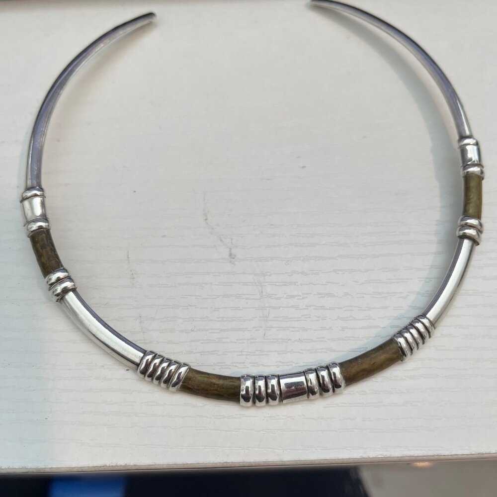 Sterling silver and leather collar necklace